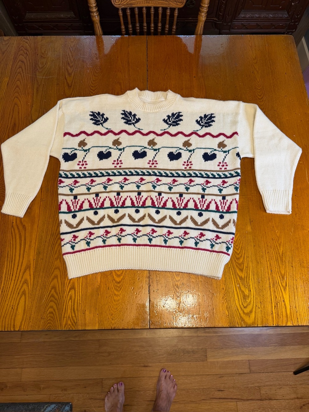 Season The Ticket II Cream Heart Patterned Knit Sweater with Floral Motif 3X